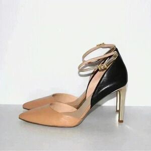 Nine West Black & Tan Gold Ankle Strap Heels size 7 1/2 used worn once